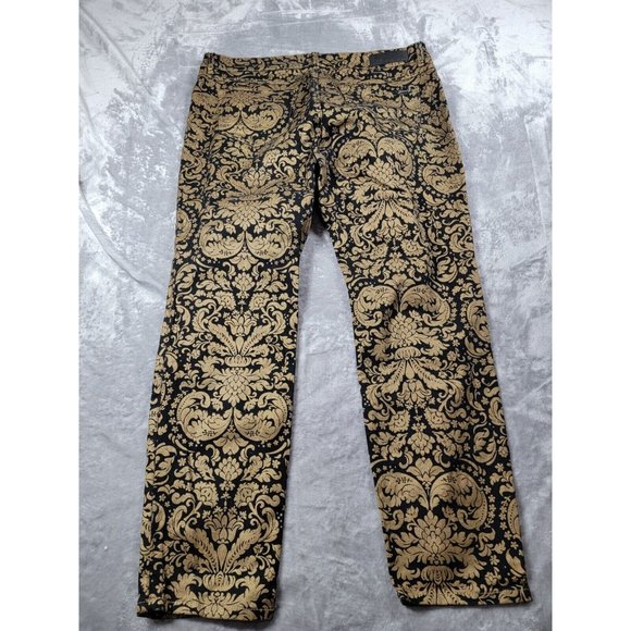 SEVEN 7 FOR ALL‎ MANKIND Black Gold Paisley Skinny Jeans Size 38x29 - Picture 8 of 8